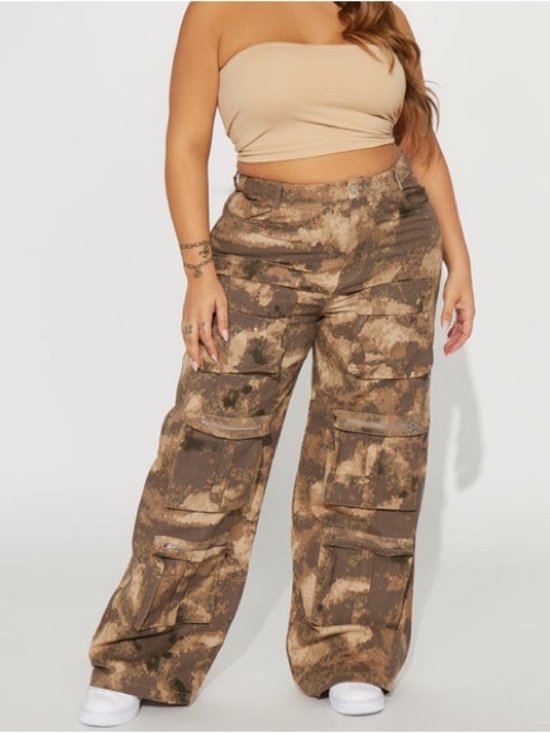 Fashion Nova Pants - Fashion Nova Plus Size Brown Camo Wide Leg Cargo Pants Womens Size XL